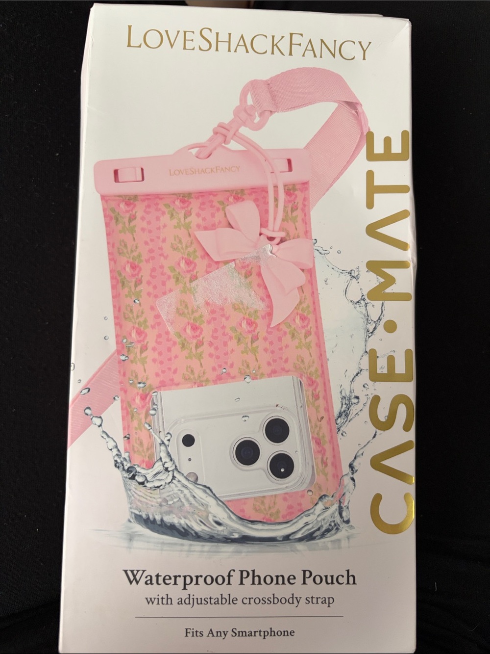 LoveShackFancy Pink Floral Waterproof Phone Pouch with Adjustable Strap